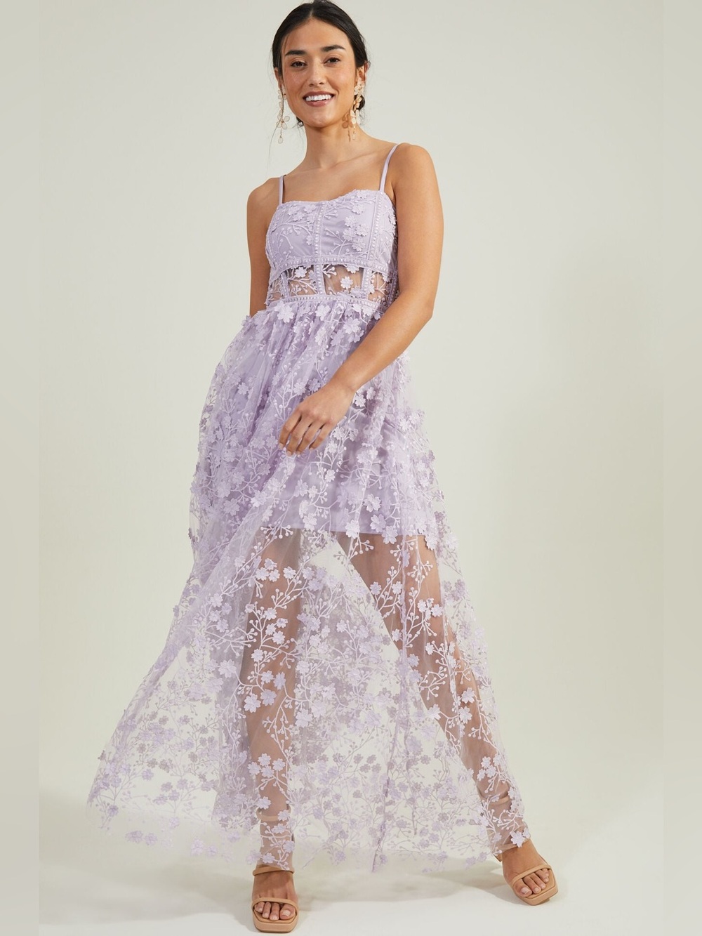 Altar'd State Lilac Floral Lace Overlay Slip Dress